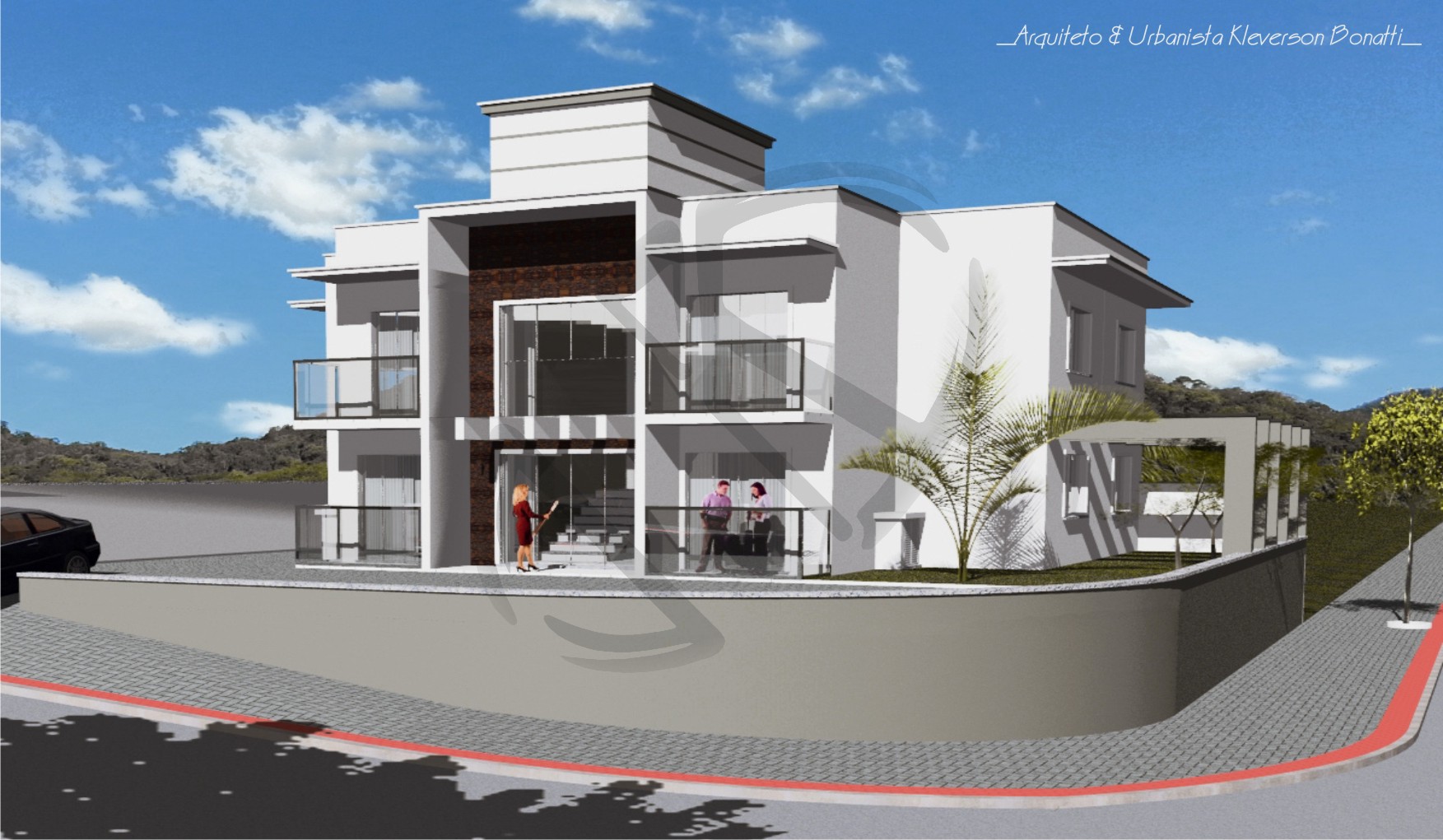 Edificação em alvenaria, estilo modernista. Construída no Bairro Barra do Rio Cerro, município de Jaraguá do Sul-SC.