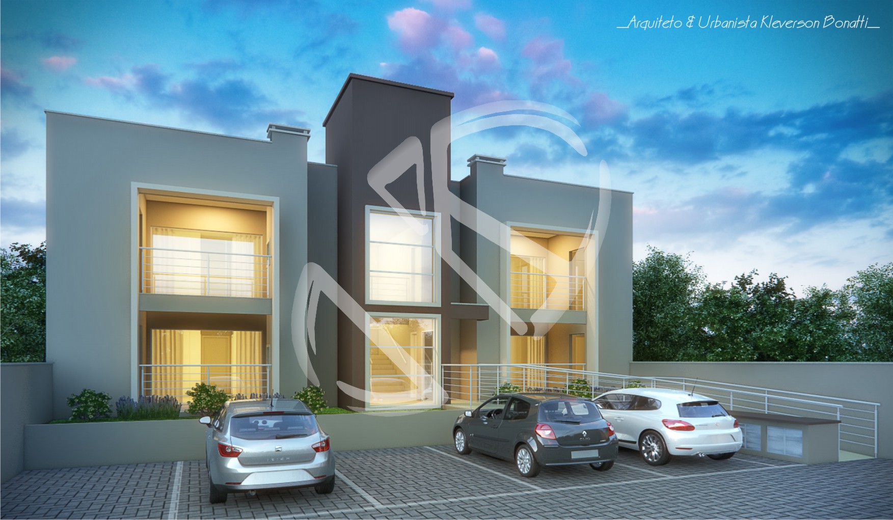 Edificação em alvenaria, estilo modernista. Construída no Bairro Vila Nova, município de Jaraguá do Sul-SC.
